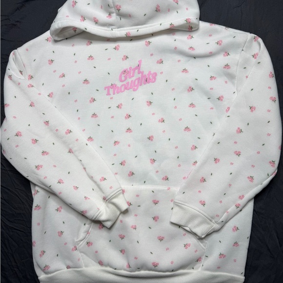 Floral Print Women's Hoodie in White and Pink - Picture 1 of 3